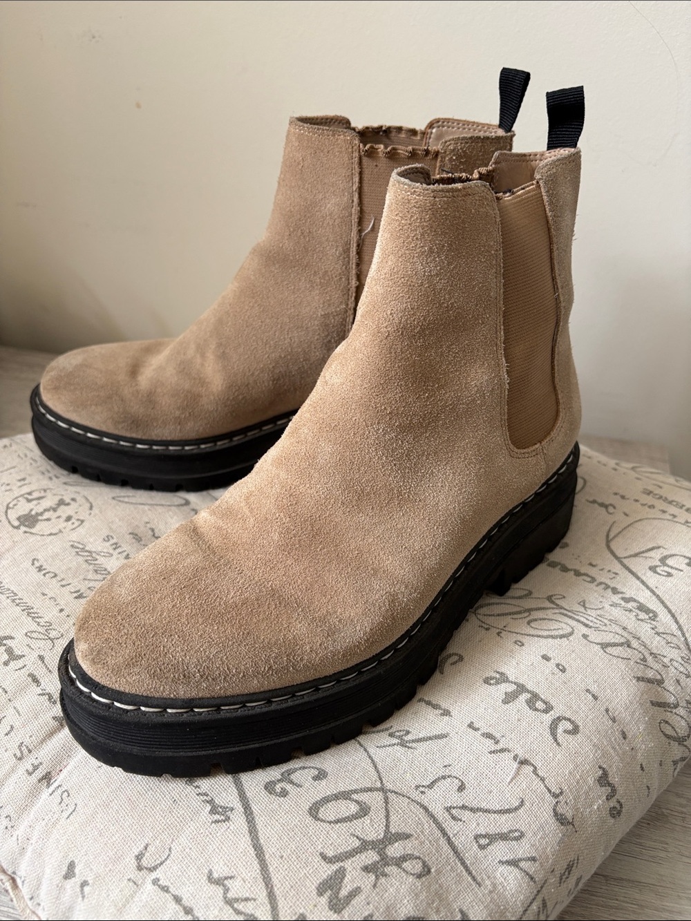 Marc Fisher Chelsea Suede Ankle Boots in Soft Tan